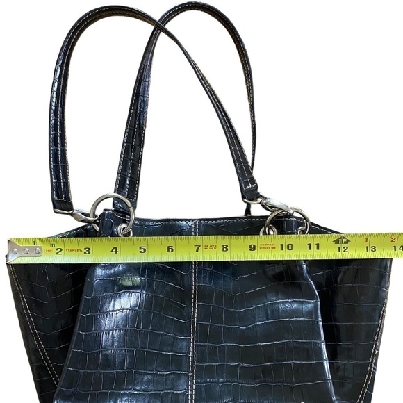 NINE WEST Faux Crocodile Patent Leather Shoulder Bag w/Matching Wristlet, Black - Picture 9 of 16
